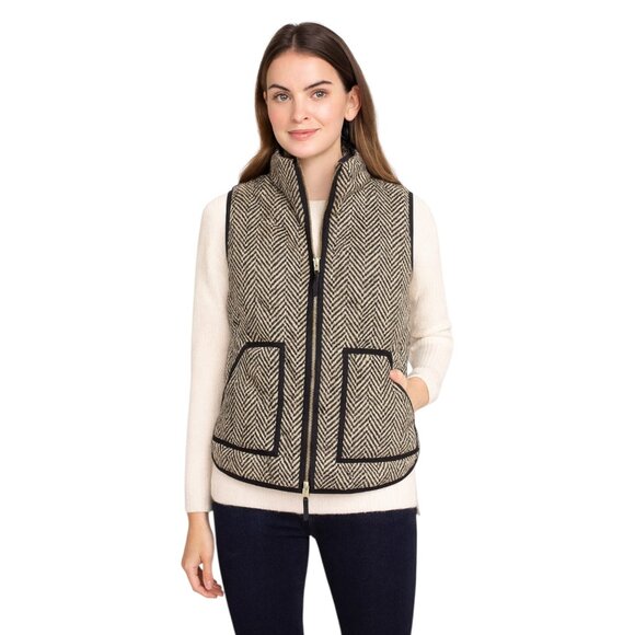 J Crew Herringbone Quilted Puffer Vest S Zip Front Outdoorsy Gorpcore Layered - Picture 1 of 16